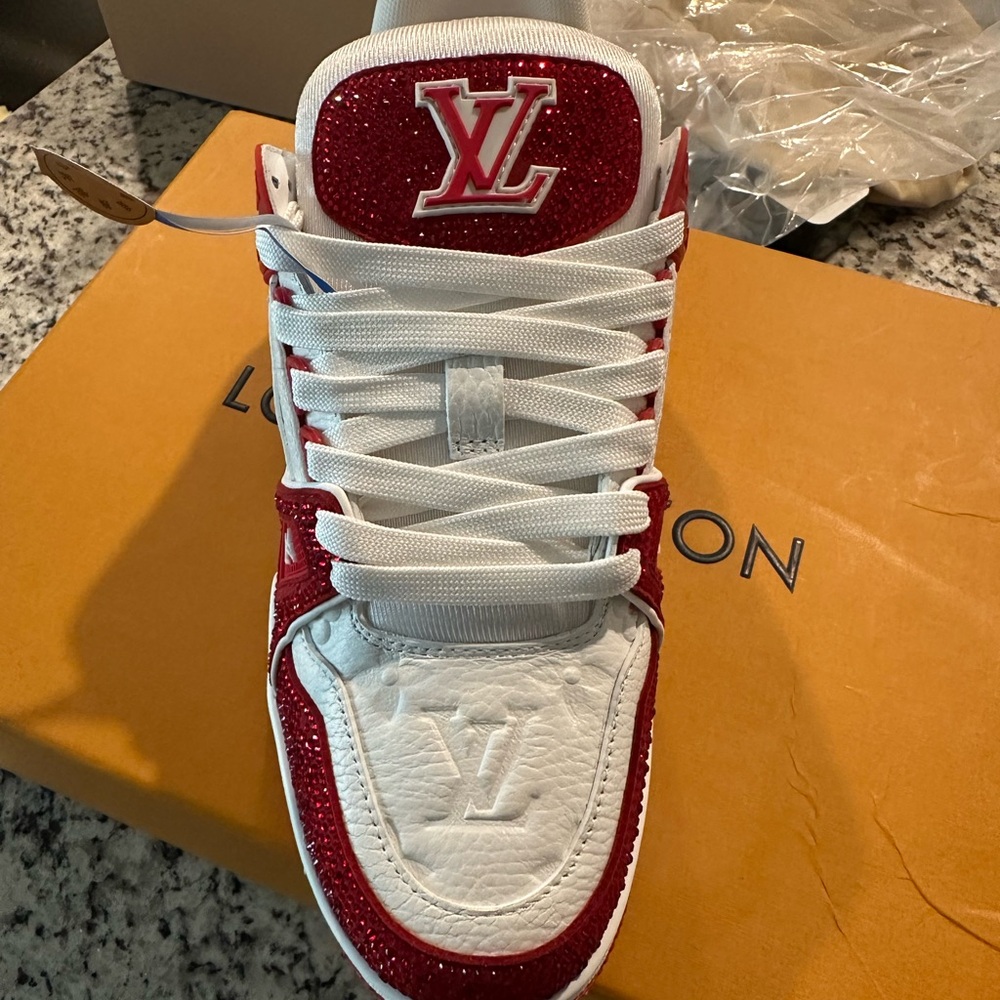 Louis Vuitton Red and White High-Top Sneakers
